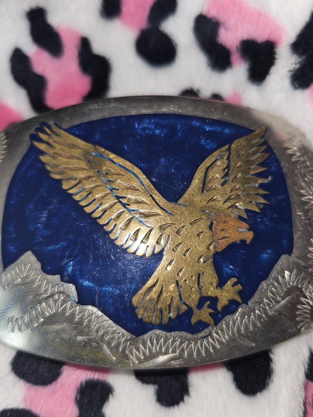 Blue Eagle Inlay Western Belt Buckle